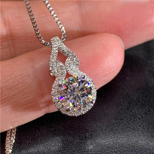 Silver CZ Pendant Necklace Long Chain Wedding Jewelry