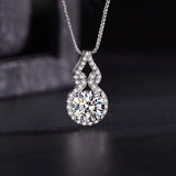 Silver CZ Pendant Necklace Long Chain Wedding Jewelry