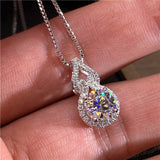 Silver CZ Pendant Necklace Long Chain Wedding Jewelry