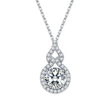 Silver CZ Pendant Necklace Long Chain Wedding Jewelry
