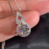 Silver CZ Pendant Necklace Long Chain Wedding Jewelry