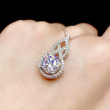 Silver CZ Pendant Necklace Long Chain Wedding Jewelry