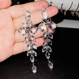 Silver Zircon Leaf Earrings for Wedding