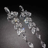 Silver Zircon Leaf Earrings for Wedding