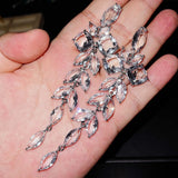 Silver Zircon Leaf Earrings for Wedding
