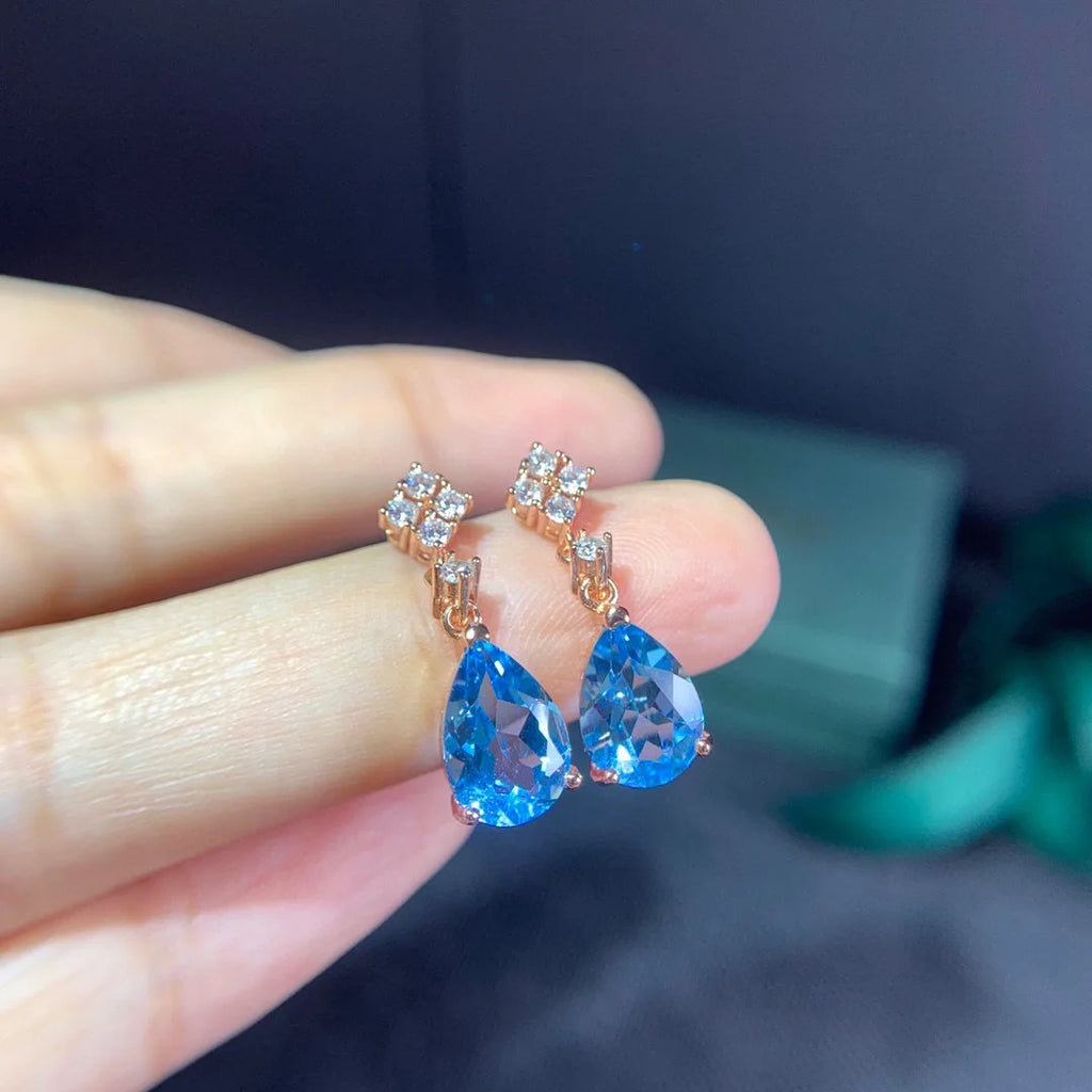 Vintage 925 Silver Sky Water Gemstone Earrings