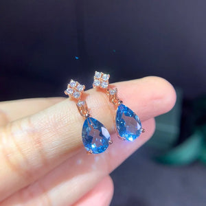 Vintage 925 Silver Sky Water Gemstone Earrings