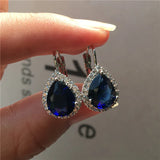 Boho Teardrop Clip Earrings Crystal Red Purple