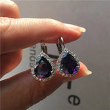 Boho Teardrop Clip Earrings Crystal Red Purple