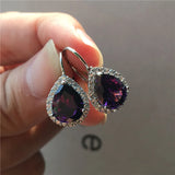 Boho Teardrop Clip Earrings Crystal Red Purple