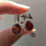 Boho Teardrop Clip Earrings Crystal Red Purple