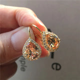 Boho Teardrop Clip Earrings Crystal Red Purple