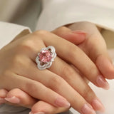 Pink Crystal Zircon Wedding Band Ring Vintage Silver Ladies Girls Party Gift