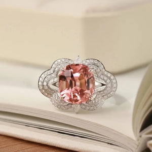 Pink Crystal Zircon Wedding Band Ring Vintage Silver Ladies Girls Party Gift