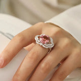 Pink Crystal Zircon Wedding Band Ring Vintage Silver Ladies Girls Party Gift