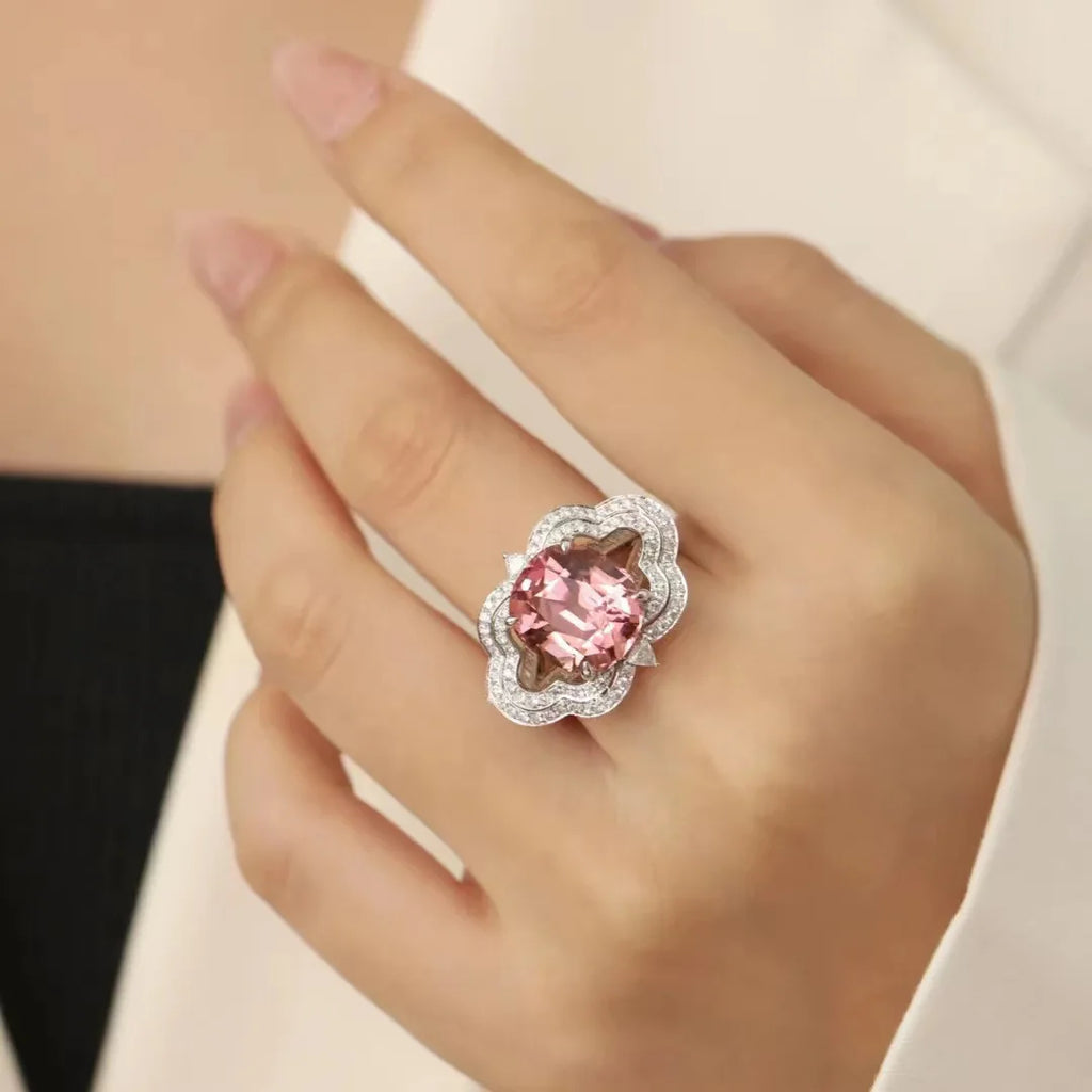 Pink Crystal Zircon Wedding Band Ring Vintage Silver Ladies Girls Party Gift