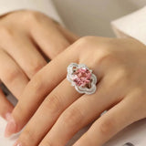 Pink Crystal Zircon Wedding Band Ring Vintage Silver Ladies Girls Party Gift