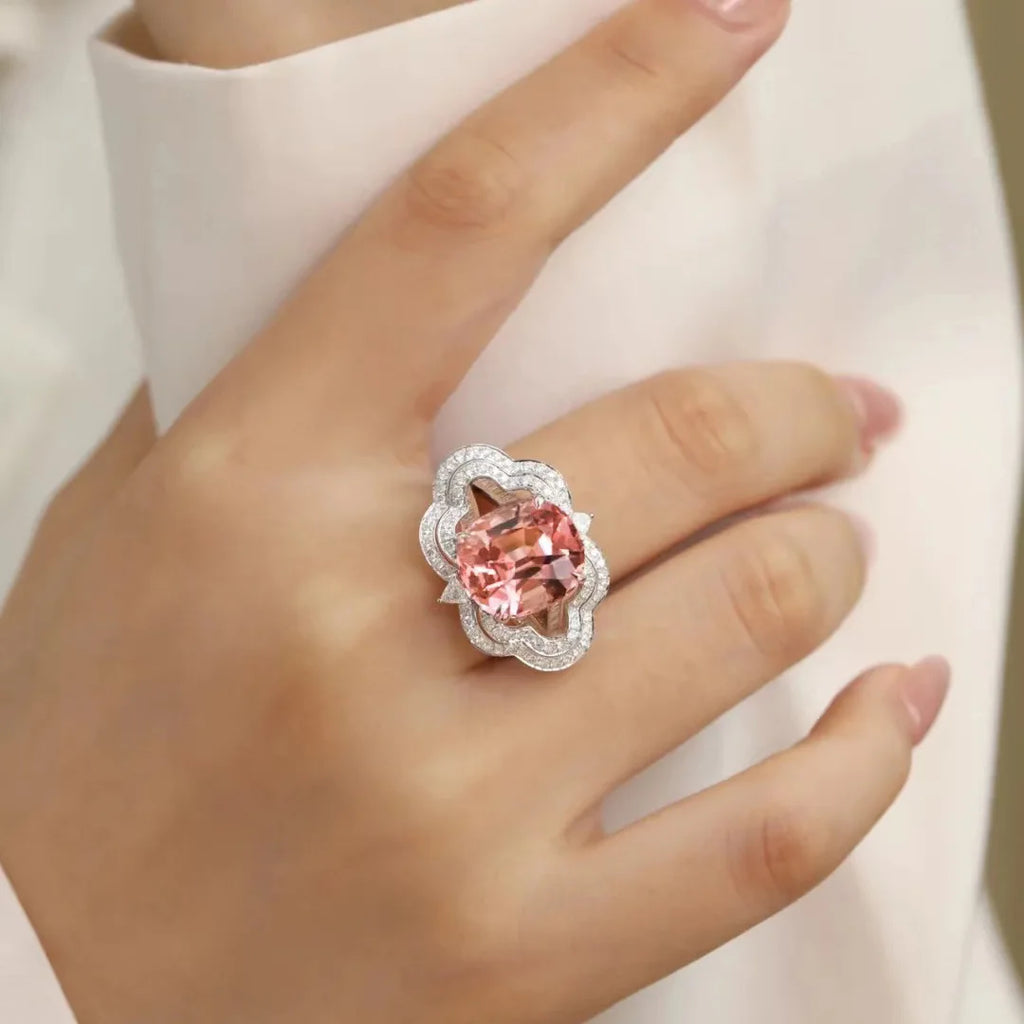 Pink Crystal Zircon Wedding Band Ring Vintage Silver Ladies Girls Party Gift