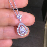 Silver Water Drop Pendant Necklace with Zircon