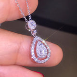 Silver Water Drop Pendant Necklace with Zircon