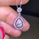 Silver Water Drop Pendant Necklace with Zircon