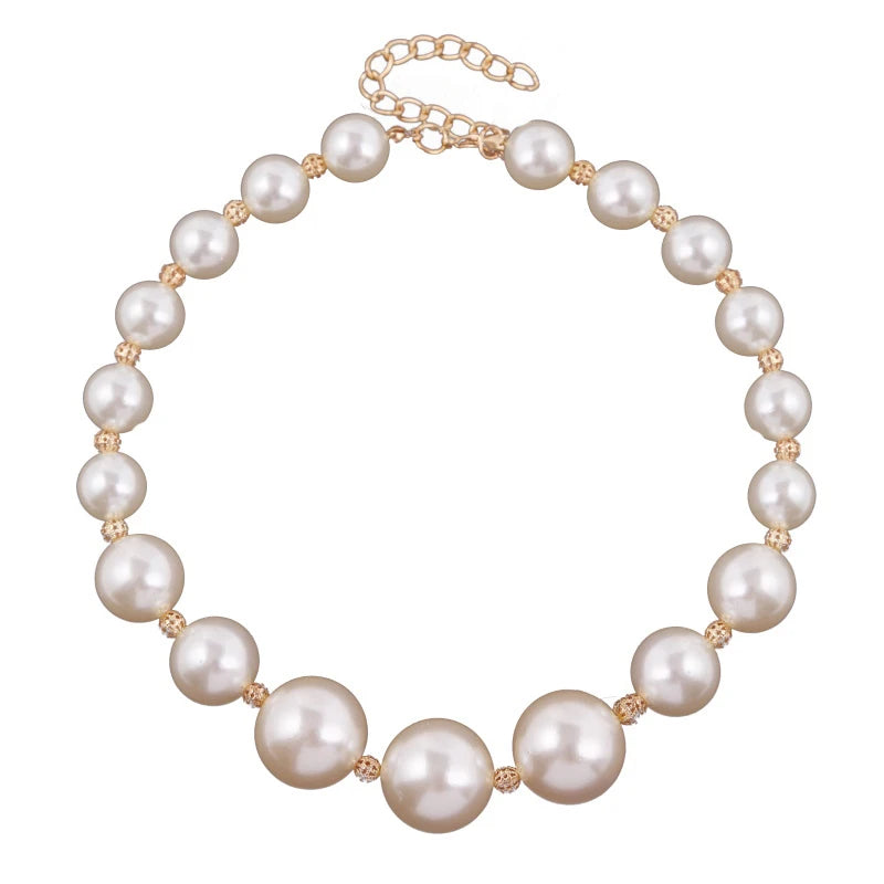 Big Pearl Necklace Metal Ball Beads for Women Party Wedding