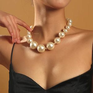 Big Pearl Necklace Metal Ball Beads for Women Party Wedding