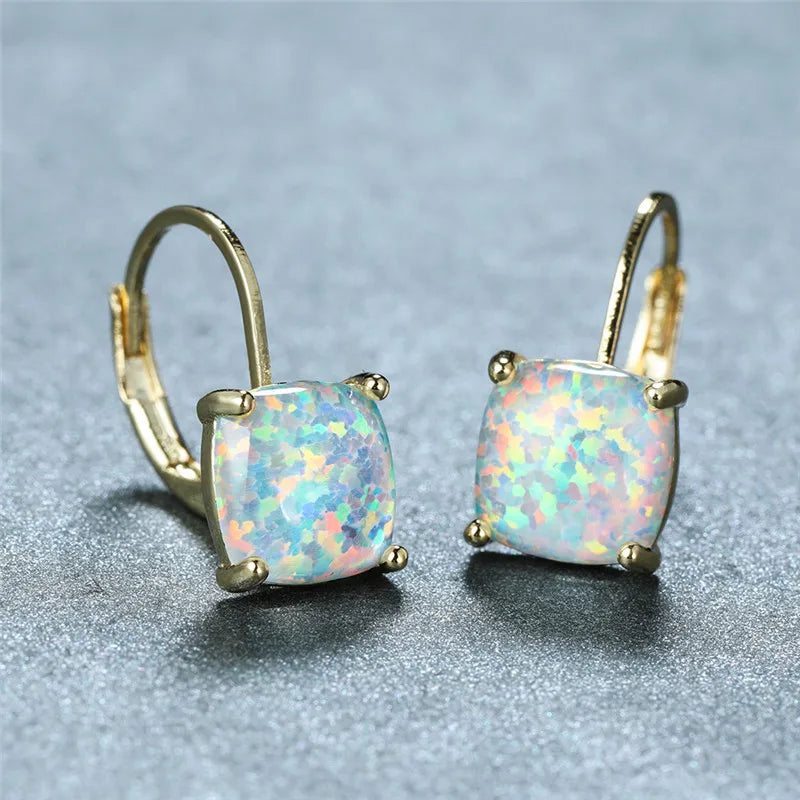 Fire Opal Earrings Silver Crystal Hoop Earrings For Women