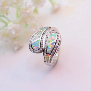 Fire Opal Ring Vintage Silver Wedding Band Promise Love Engagement Rings