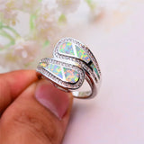 Fire Opal Ring Vintage Silver Wedding Band Promise Love Engagement Rings