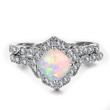 Opal Ring Set Crystal Silver Wedding Rings Women Bridal Square Engagement