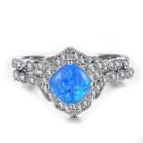 Opal Ring Set Crystal Silver Wedding Rings Women Bridal Square Engagement
