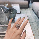 925 Stamp Flower Engagement Ring Women's Crystal Adjustable Wedding Ring