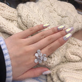 925 Stamp Flower Engagement Ring Women's Crystal Adjustable Wedding Ring
