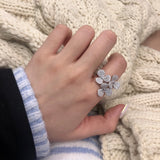 925 Stamp Flower Engagement Ring Women's Crystal Adjustable Wedding Ring