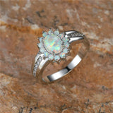 Fire Opal Stone Ring Boho Oval Silver Vintage Jewelry