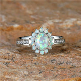 Fire Opal Stone Ring Boho Oval Silver Vintage Wedding Engagement Rings Women