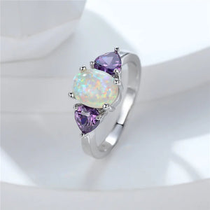 Fire Opal Stone Ring Boho Small Oval Silver Vintage Engagement Rings