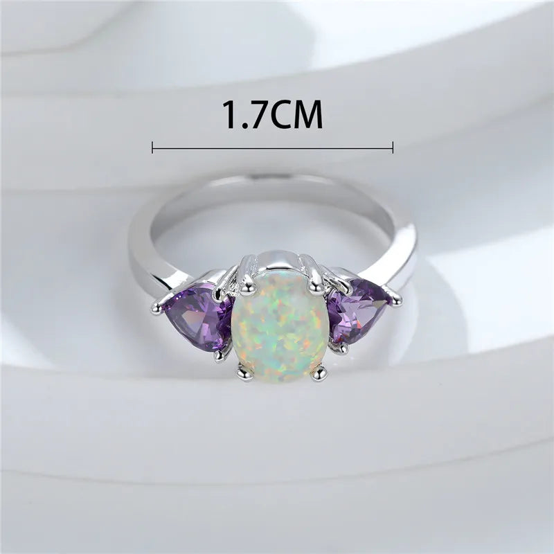 Fire Opal Stone Ring Small Oval Silver Vintage Wedding Engagement Ring