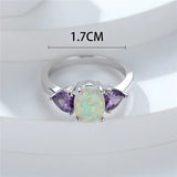Fire Opal Stone Ring Boho Small Oval Silver Vintage Engagement Rings