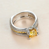 Dainty Silver Yellow Crystal Stone Ring Set