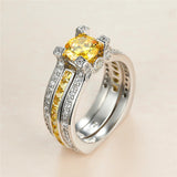 Dainty Silver Yellow Crystal Stone Ring Set
