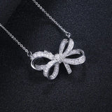 Silver Zircon Big Bow Pendant Necklace for Women