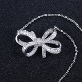 Silver Zircon Big Bow Pendant Necklace for Women