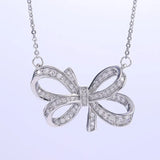 Silver Zircon Big Bow Pendant Necklace for Women