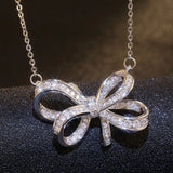Silver Zircon Big Bow Pendant Necklace for Women