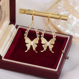 Feminia 14K Real Butterfly Earring for Women Pearl Stud Earrings