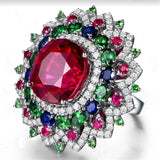 Large Flower Zircon Ring Multicolor Women's Gift Party Bijoux Wedding Jewelry