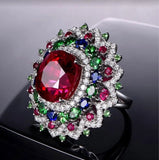 Large Flower Zircon Ring Multicolor Women's Gift Party Bijoux Wedding Jewelry