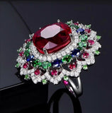Large Flower Zircon Ring Multicolor Women's Gift Party Bijoux Wedding Jewelry